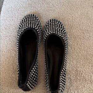 Women's Black Crystal-Embellished Ballet Flats